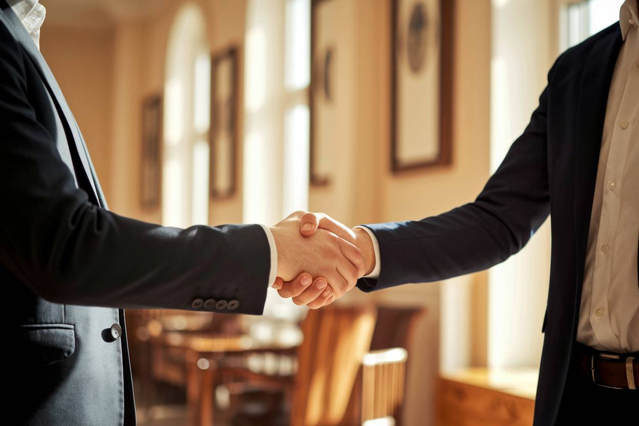 img photo corporate un employé et l'employeur se serrent la main, sans texte