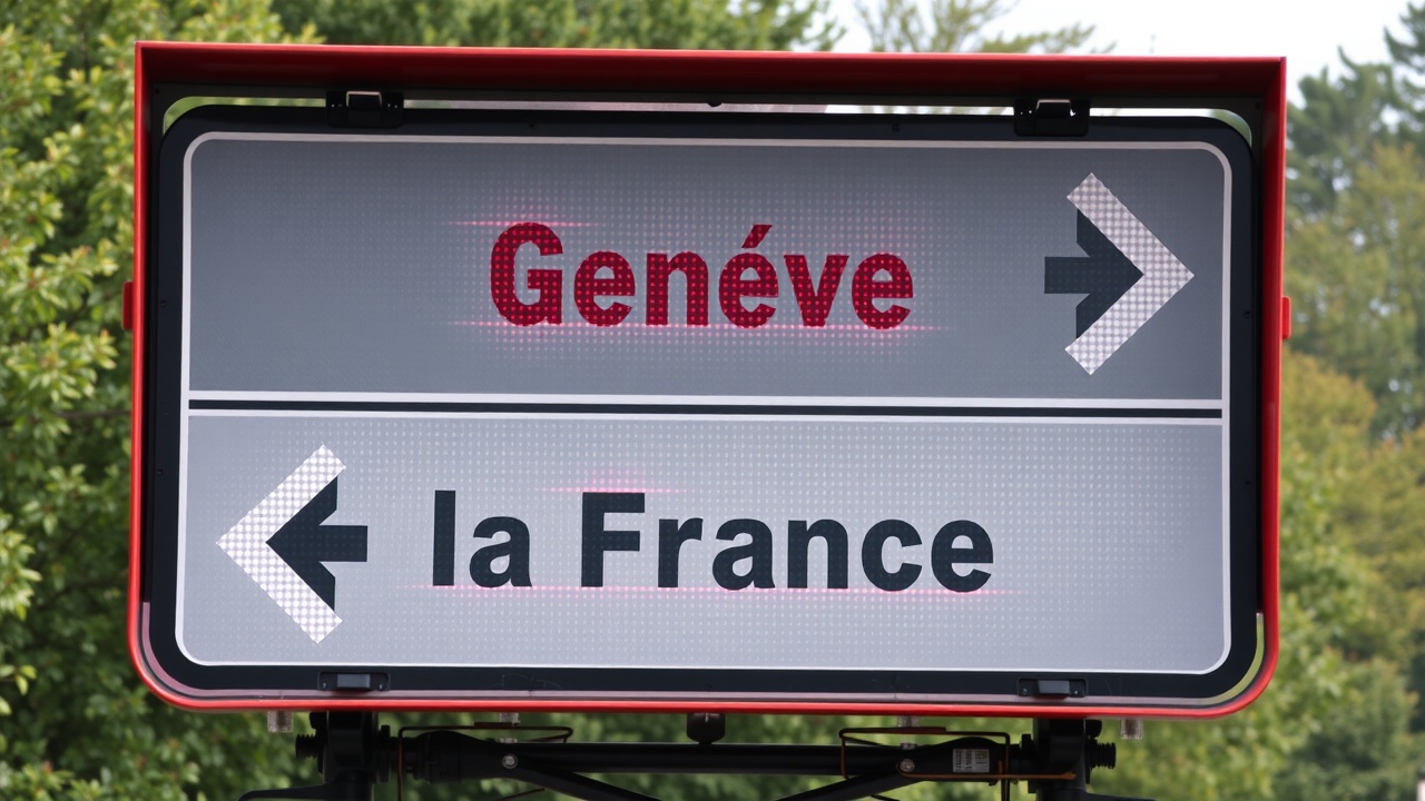 Un panneau de signalisation routière indiquant la direction de Genève et de la France