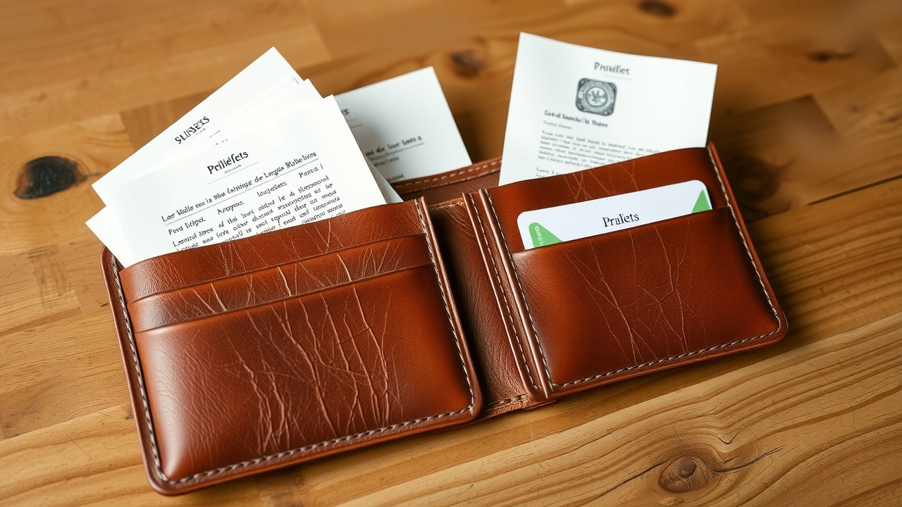 un portefeuille en cuir marron ouvert avec quelques billets suisses posés à côté sur une table en bois clair
