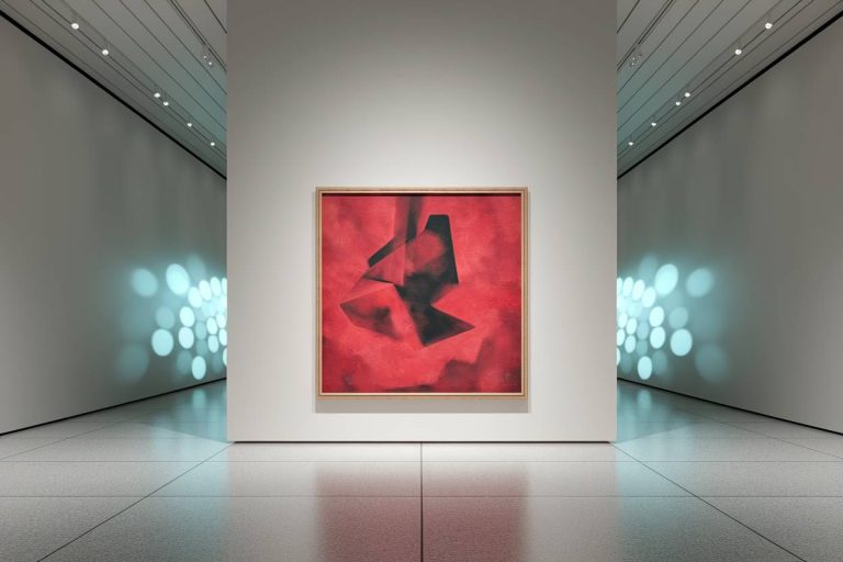 un tableau abstrait de peinture dans un musée minimaliste, bokeh