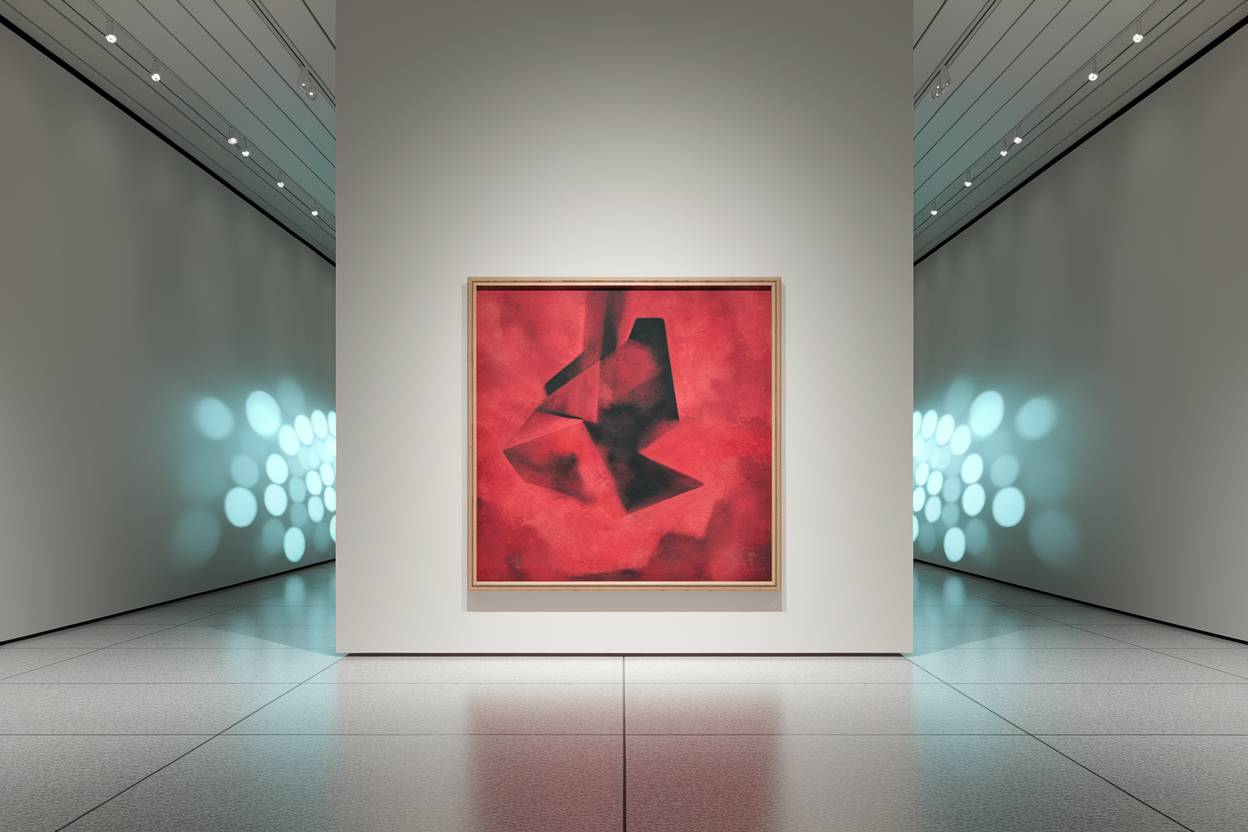 un tableau abstrait de peinture dans un musée minimaliste, bokeh