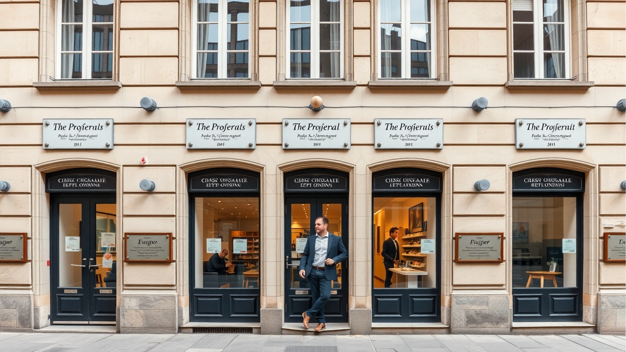 une façade d'immeuble en ville avec des plaques de professionnels de santé